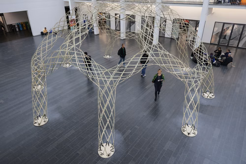 Une collaboration entre le Laboratoire d’informatique géométrique de l’EPFL et une artiste britannique débouche sur la création d’une impressionnante structure en bambous tressés.