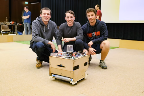 During the STI robot competition, five teams of three master students from different sections of the STI faculty have to design, build and program a cleaning robot. The realized robots must be able to autonomously move in a 64 m² arena that features obstacles and different terrains, while detecting and gathering empty PET bottles, which should then be brought to a specific recycling area. The competition is implemented as a regular semester project during the spring semester.