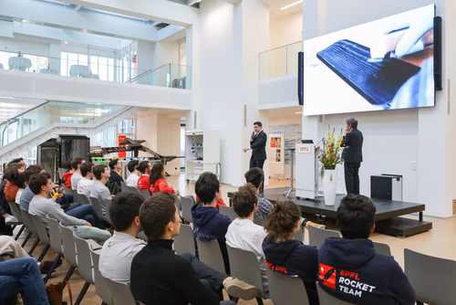 The new mechanical and electronic prototyping Discovery Learning Lab – known as the Student Prototyping and Outreach Tank, or “SPOT” for short – opened its doors. Evening with the Students. (Discovery Learning Lab)