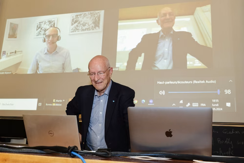 A l'occasion du dernier cours de Claude Nicollier, ses amis, collègues et famille lui ont fait la surprise d'être présents