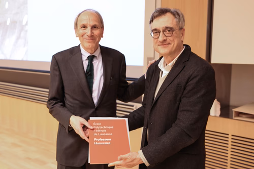 Introduction by Dean Katrin Beyer and Prof. Stephen Foster (President of the International Federation for Structural Concrete, fib). Lecture by Prof. Aurelio Muttoni, conclusion by Prof. Andreas Mortensen (EPFL Associate Vice President for Research).