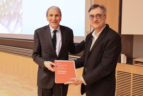 Introduction by Dean Katrin Beyer and Prof. Stephen Foster (President of the International Federation for Structural Concrete, fib). Lecture by Prof. Aurelio Muttoni, conclusion by Prof. Andreas Mortensen (EPFL Associate Vice President for Research).