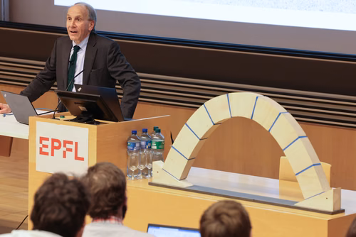 Introduction by Dean Katrin Beyer and Prof. Stephen Foster (President of the International Federation for Structural Concrete, fib). Lecture by Prof. Aurelio Muttoni, conclusion by Prof. Andreas Mortensen (EPFL Associate Vice President for Research).