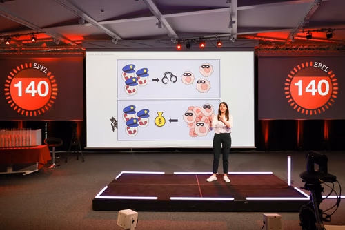 The 14 PhD Students finalists of the competition My Thesis in 180 seconds (MT180)  present their research in simple, straightforward terms in 3 minutes exactly, in English or in French, using humour, metaphores and examples. Anita Bodac, «Targeting innate immunity aging to fight lung cancer», Labo Approches moléculaires du vivant et ISREC (Prof. Etienne Meylan & Freddy Radtke), Français