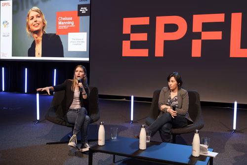 Former US army intelligence analyst, Chelsea Manning and EPFL Professor Carmela Troncoso,  in conversation at EPFL’s Rolex Learning Center next  for an exclusive, live discussion, open to the public and streamed, on privacy and data security for the public good.