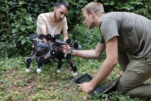 For his Master’s project at EPFL, Mickaël Achkar compiled data on the movements of dogs to develop a robotic version of the animal that, once set in motion, can run without assistance or motors.