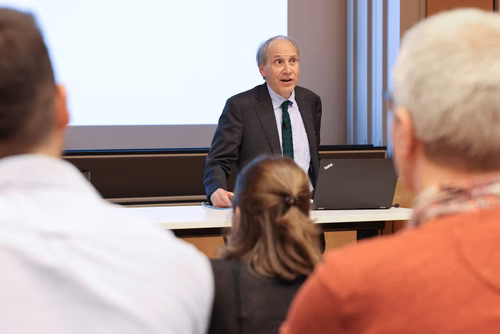 Introduction by Dean Katrin Beyer and Prof. Stephen Foster (President of the International Federation for Structural Concrete, fib). Lecture by Prof. Aurelio Muttoni, conclusion by Prof. Andreas Mortensen (EPFL Associate Vice President for Research).