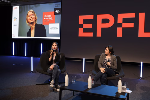 Former US army intelligence analyst, Chelsea Manning and EPFL Professor Carmela Troncoso,  in conversation at EPFL’s Rolex Learning Center next  for an exclusive, live discussion, open to the public and streamed, on privacy and data security for the public good.